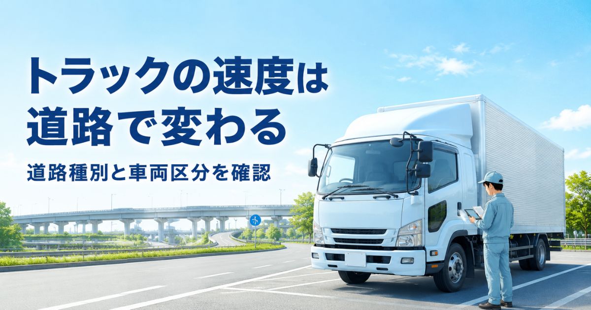 道路種別と車両区分を確認する運転担当者と無地のトラック