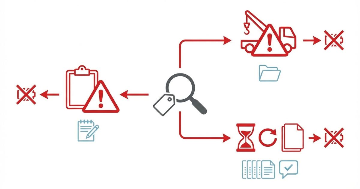 年数だけで処理するなど法定耐用年数で起きやすい失敗例と回避策の分岐を示す文字なし図解