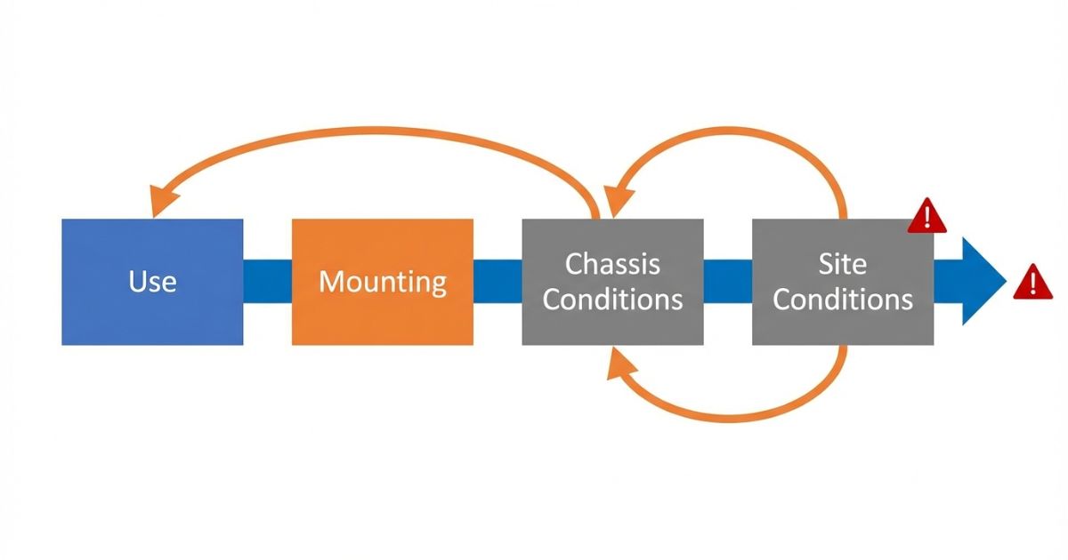 用途と条件確認の順番を誤ると手戻りやリスクが増える流れを示す図解