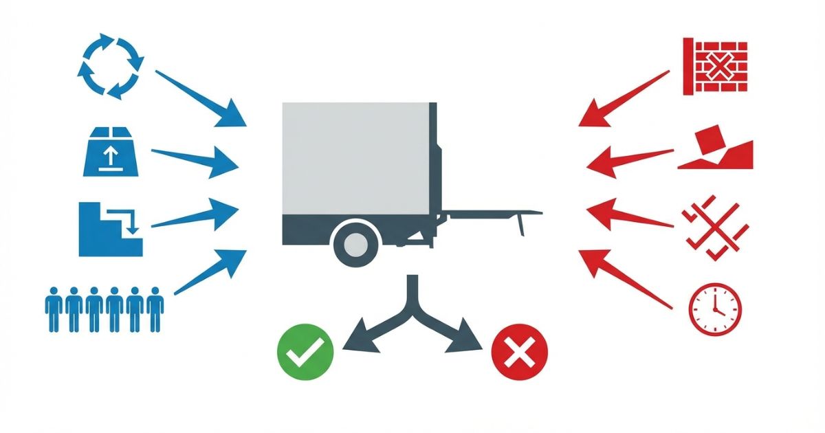 テールゲート導入が効く条件と効きにくい条件から必要性を判断する流れを示す解-図解