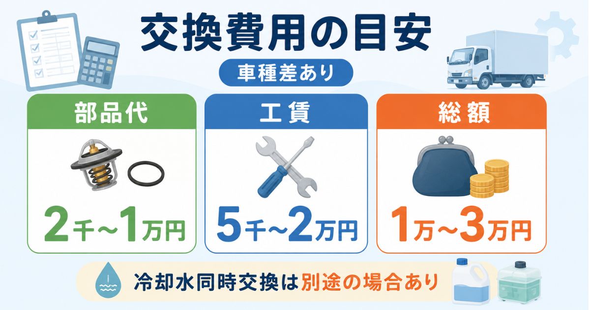 サーモスタット交換の部品代や工賃や総額の目安を整理した費用カード図解