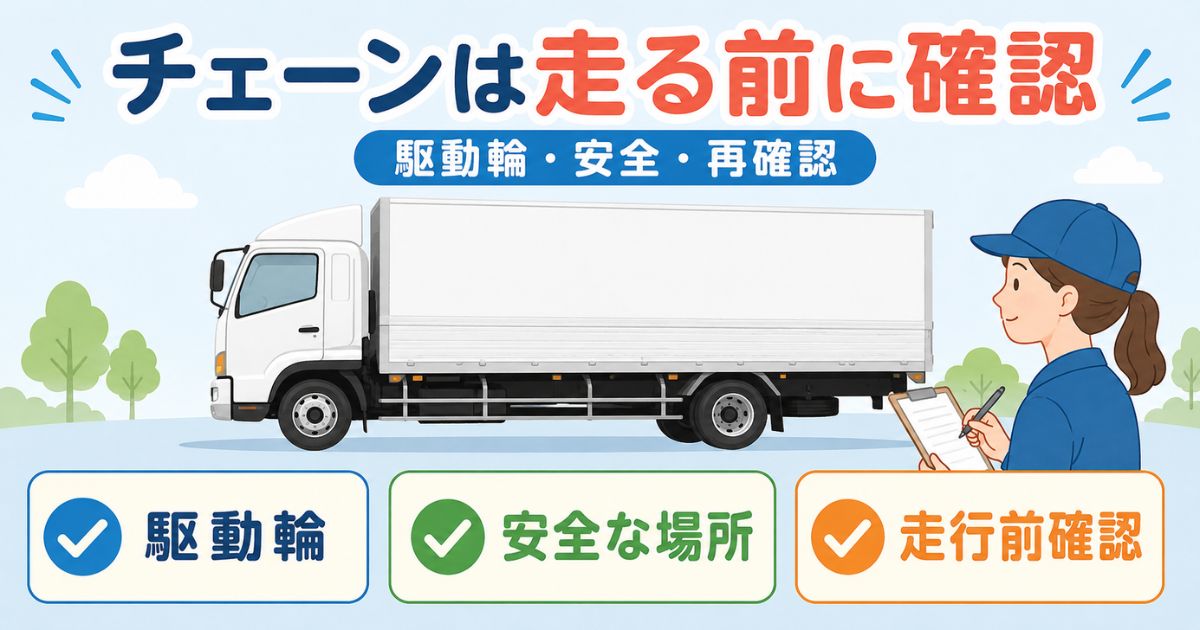 トラックのタイヤチェーン装着前に駆動輪と安全確認を整理したアイキャッチ画像