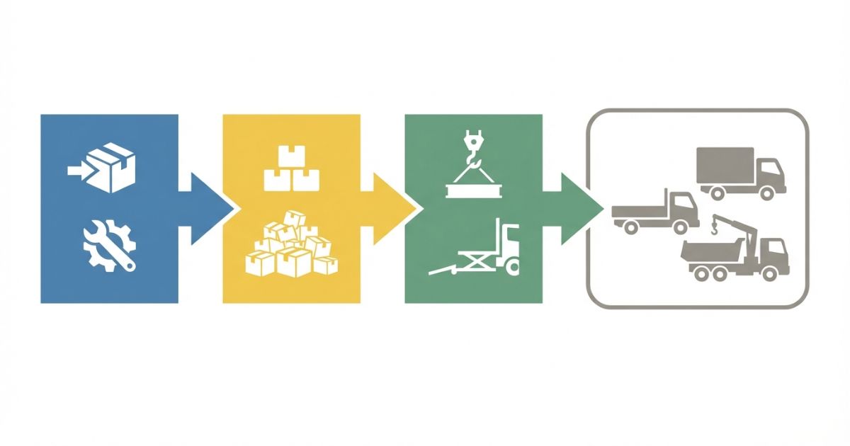 用途→積載量→装備でトラックを整理する判断軸を示す図解