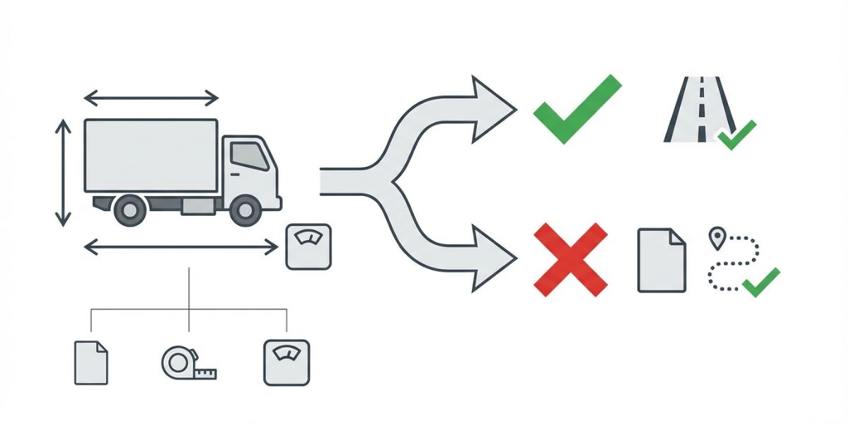 基準内なら原則OK、超えるなら許可と経路条件確認へ進む判断軸を示す図解