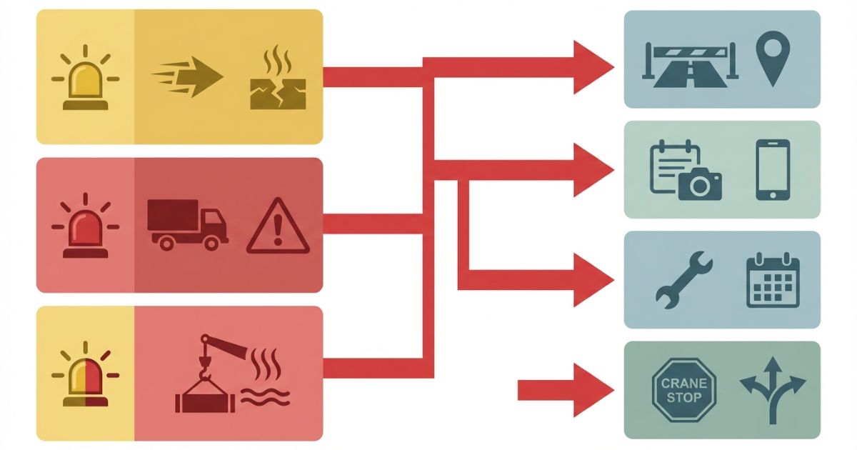 警告灯対応で起きやすい失敗と安全側の回避行動を分岐で示す図解