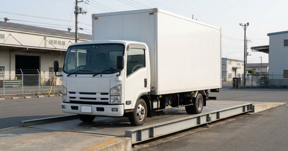 計量所でトラックの重さを確認するイメージの写真