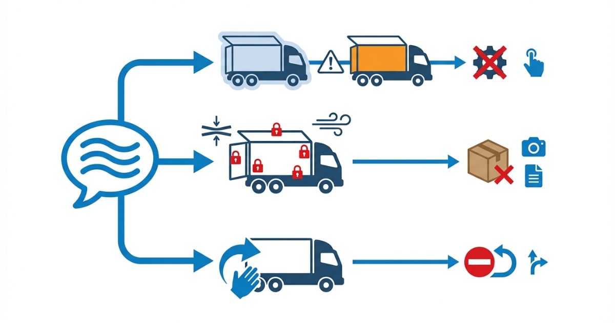 ウイング名称の混線やロック取り違えなど伝達ミスのリスク分岐を示す文字なし図解