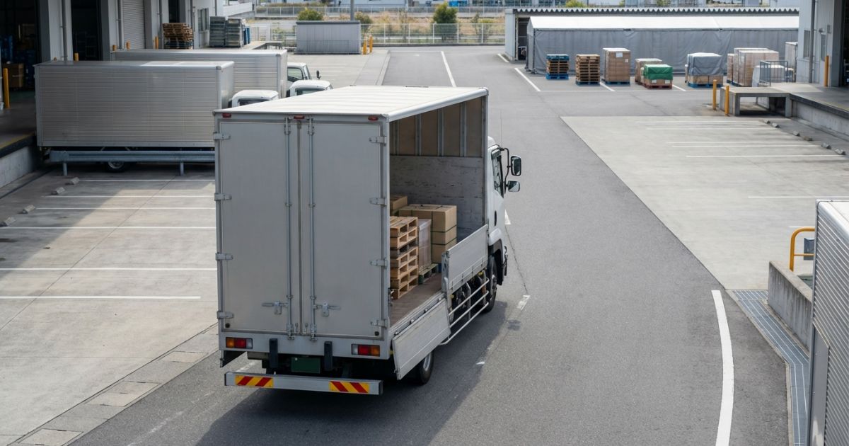 倉庫構内で短距離の追加移動が発生する横持ちの雰囲気が伝わる写真風イメージ