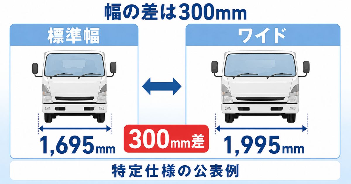 標準幅1,695mmとワイド幅1,995mmの300mm差を比較した図解