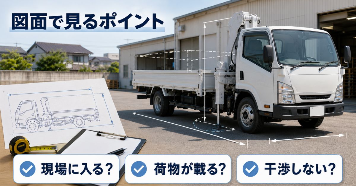 トラックの図面で現場への進入、荷物の積載、架装物の干渉を確認するポイント