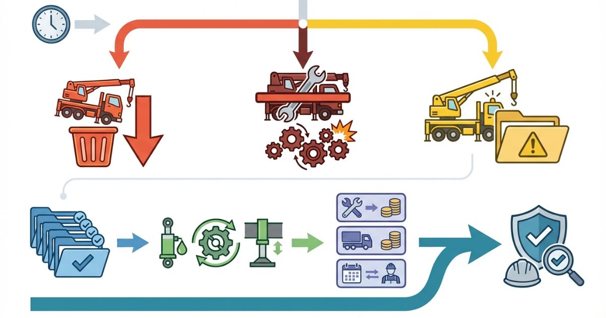 年数だけで判断して起きる失敗(早すぎる更新・引っ張りすぎ・中古見誤り)と回避策を示す文字なし図解