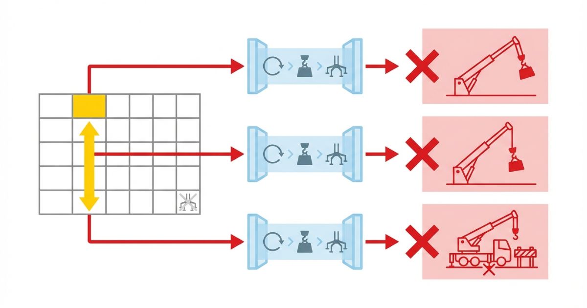 最大値だけで判断するなど性能表の誤読リスクを分岐で示す文字なし図解